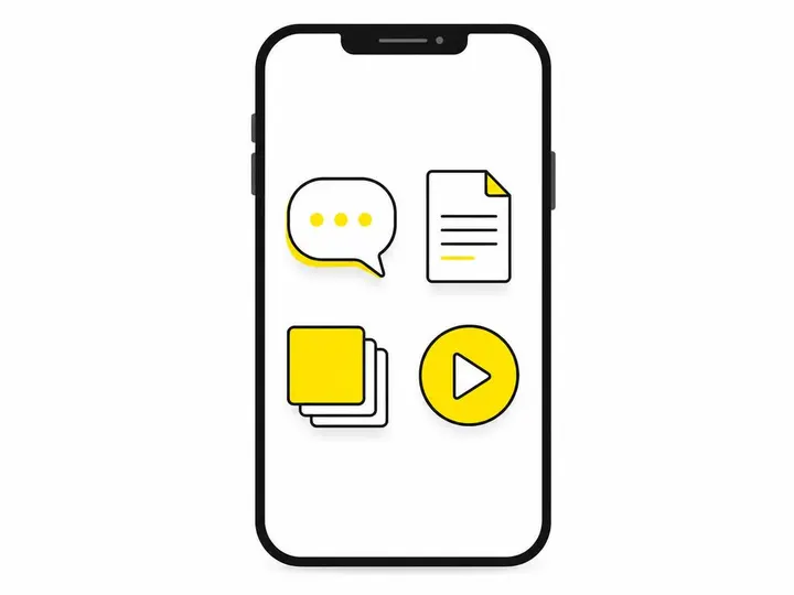 Clean modern flat-vector illustration on a pure white (#ffffff) background. A large smartphone outline in dark charcoal