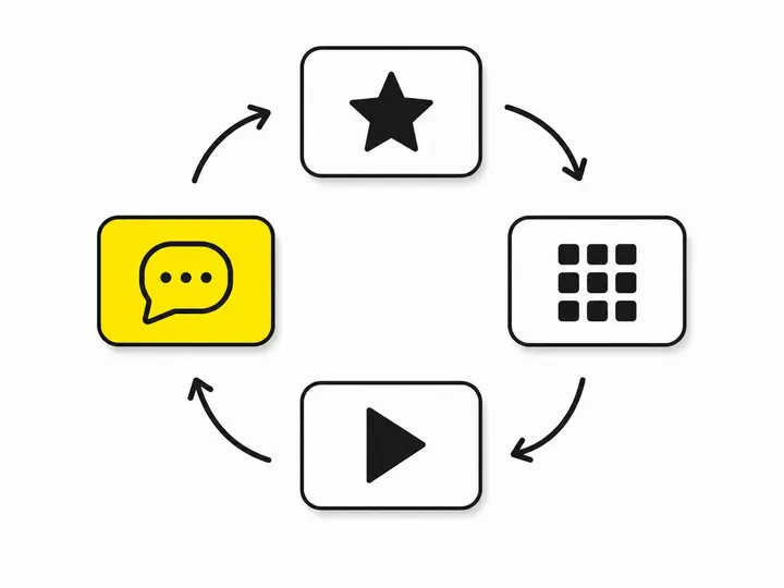 Clean modern flat-vector illustration on a pure white (#ffffff) background. A circular repurposing loop diagram in dark