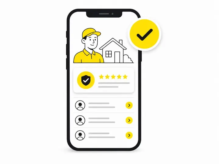 Clean modern flat-vector illustration of a smartphone displaying a Google Local Services Ads interface with a checkmark
