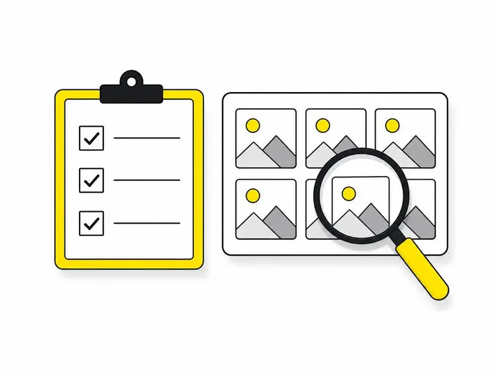Clean modern flat-vector illustration on a pure white (#ffffff) background. A simple checklist clipboard with three tick
