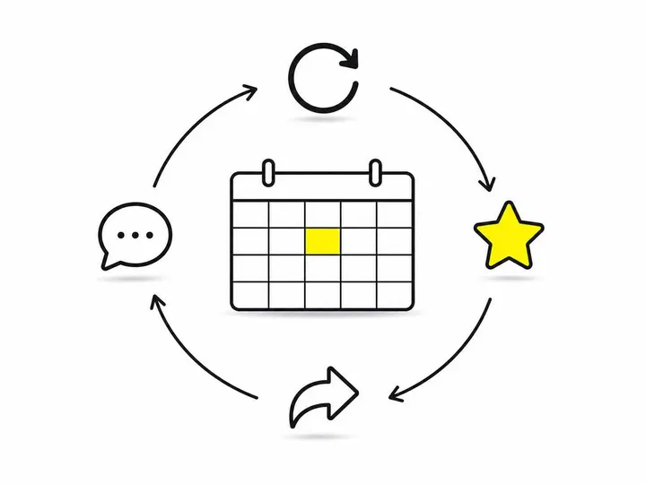 A clean flat-vector illustration on a pure white (#ffffff) background. A simple weekly calendar grid with one cell highl