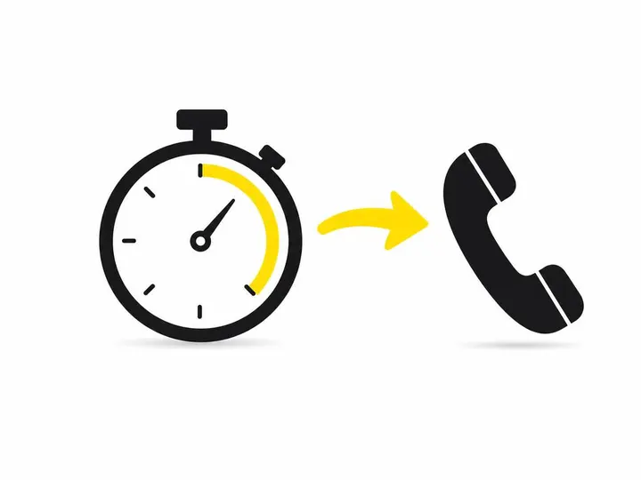 Clean modern flat-vector illustration of a stopwatch or timer icon with a short arc suggesting urgency, next to a simpli