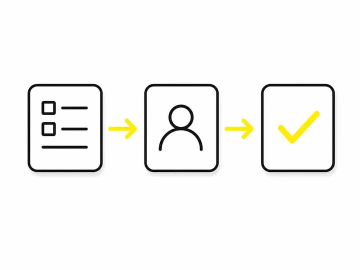 A clean modern flat-vector illustration on a pure white (#ffffff) background. Three simple connected rectangular node sh