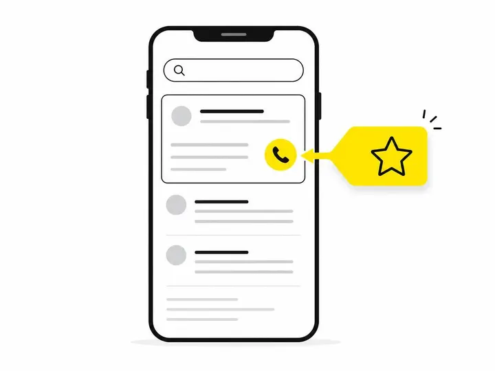 A clean modern flat-vector illustration on a pure white (#ffffff) background. A simplified smartphone outline with a Goo