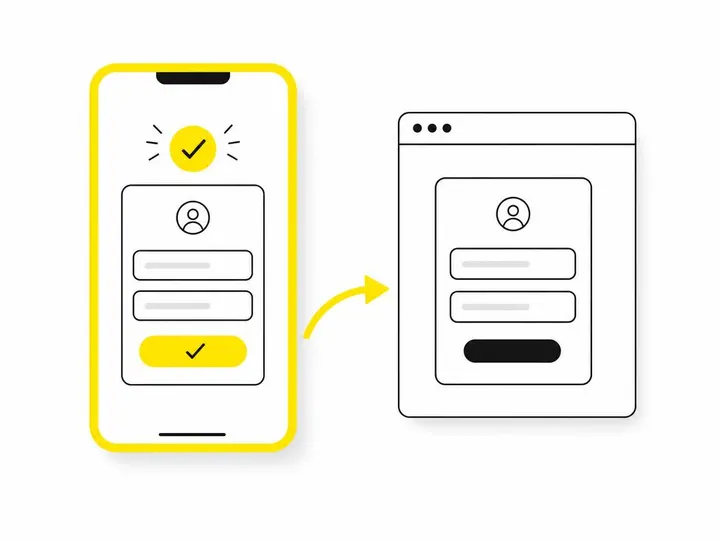 Clean modern flat-vector illustration on a pure white (#ffffff) background. Two side-by-side simplified form shapes: one