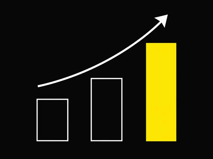 Flat-vector illustration: a simple bar chart with three vertical bars of varying heights on a dark charcoal (#111) backg
