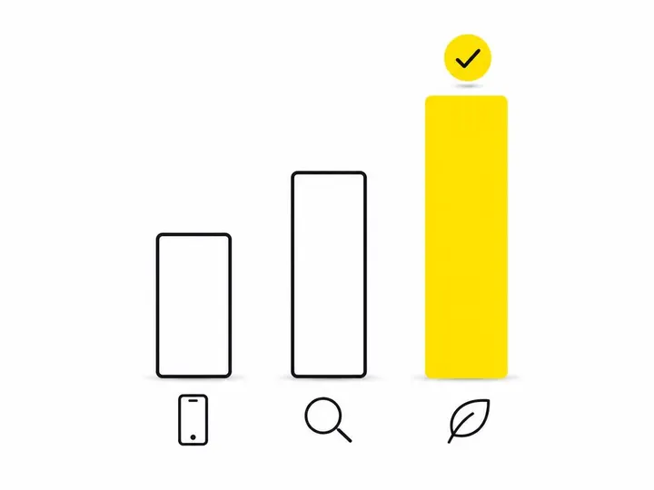 Clean modern flat-vector illustration on a pure white (#ffffff) background. Three simplified bar chart columns side by s