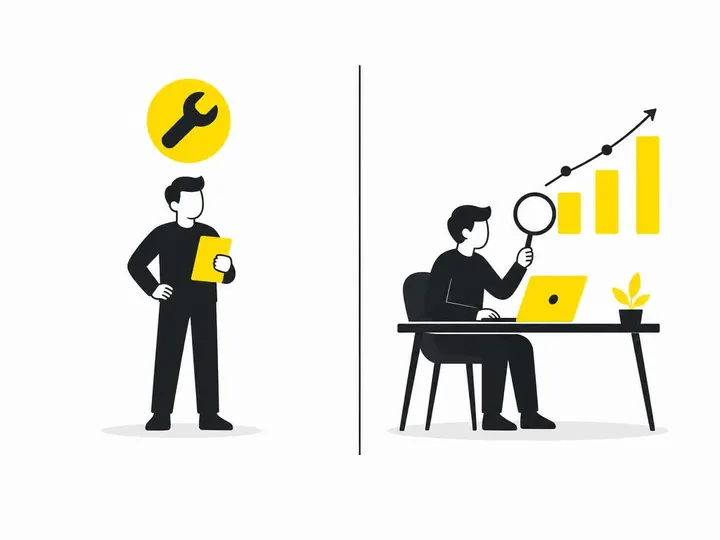 A clean modern flat-vector illustration on a pure white (#ffffff) background. The scene shows a simple split diagram: on