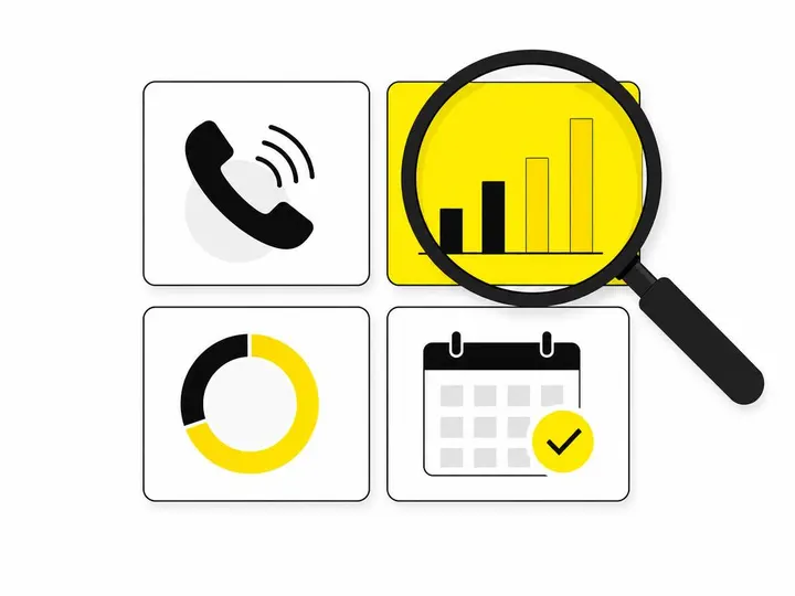A clean modern flat-vector illustration on a pure white (#ffffff) background depicting a weekly reporting dashboard conc
