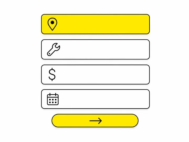 Clean modern flat-vector illustration on a pure white (#ffffff) background. A simple website enquiry form graphic with f