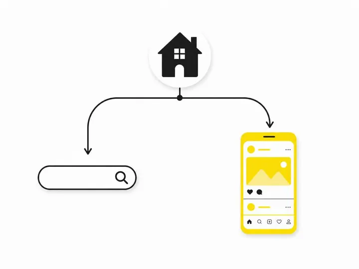 A clean modern flat-vector illustration on a pure white (#ffffff) background showing a simple decision-tree diagram: a c