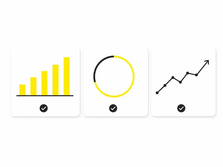 Clean modern flat-vector illustration on a pure white (#ffffff) background. A horizontal dashboard panel with three simp