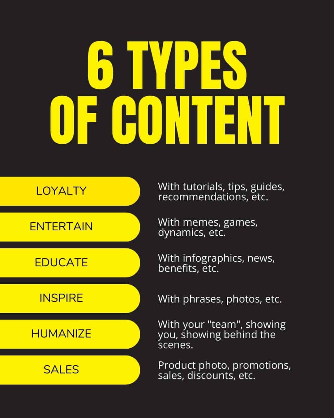 6 types of content