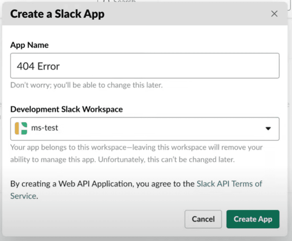 slack creating app