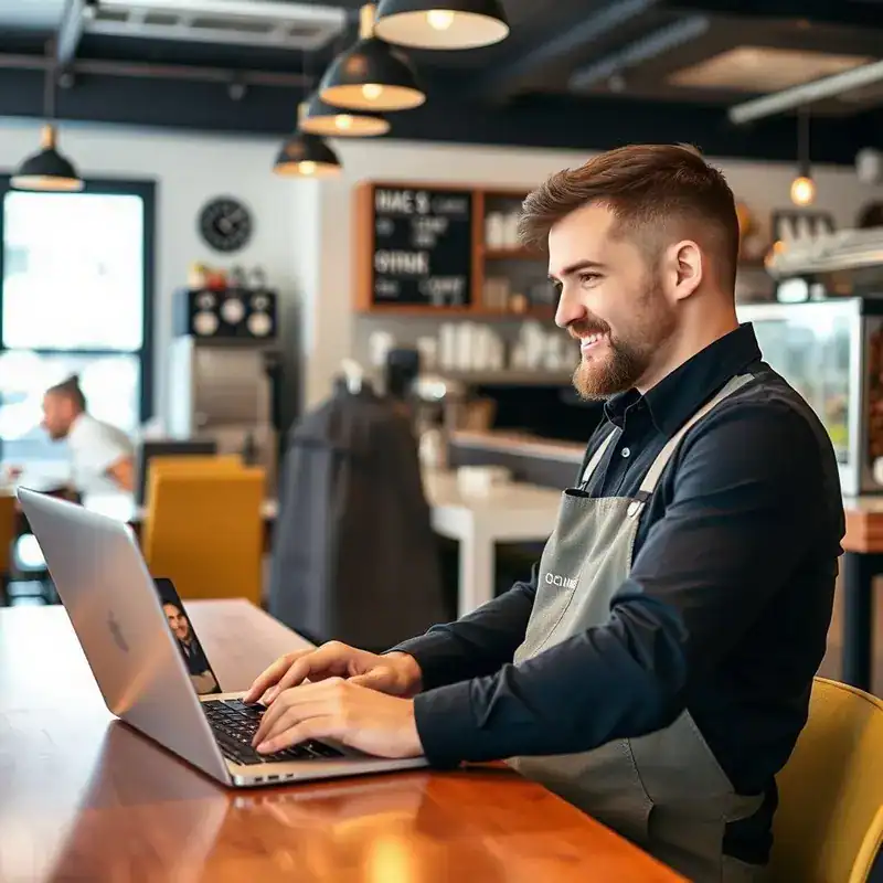 Cafe owner analyzing customer profiles to understand target audience.
