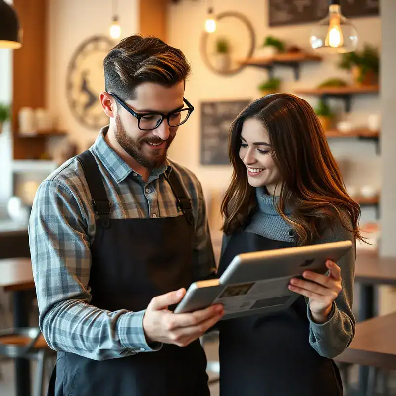 Cafe owner analyzing customer profiles to understand target audience.